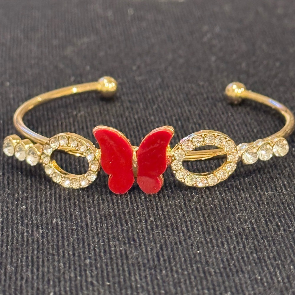 Fashion Jewelry Gold Red Butterfly Crystal Open Cuff Bracelet